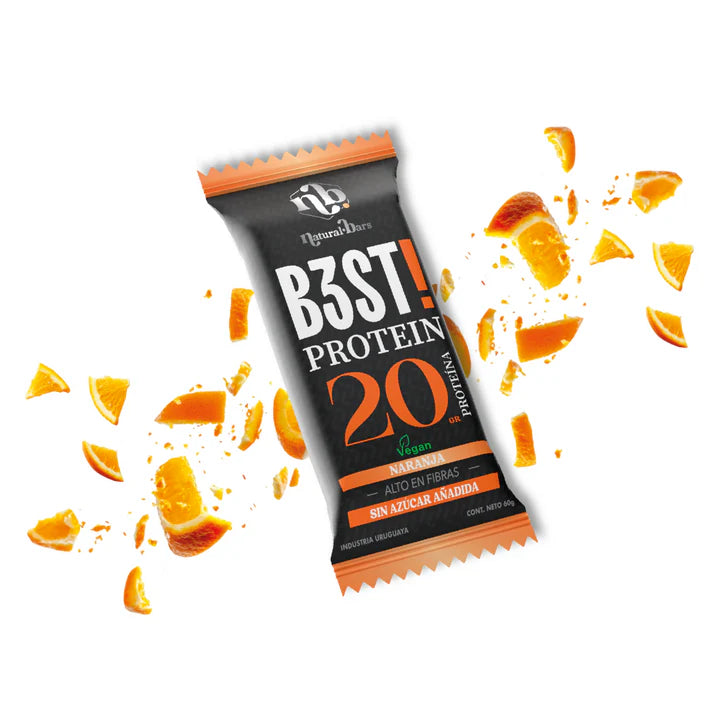 B3ST Protein Barra Vegana 20 Grs de Proteína - Caja x10 Sabor Naranja | Natural Bars Best