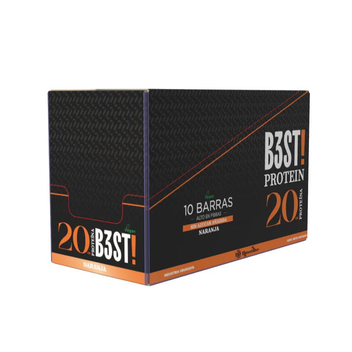 B3ST Protein Barra Vegana 20 Grs de Proteína - Caja x10 Sabor Naranja | Natural Bars Best