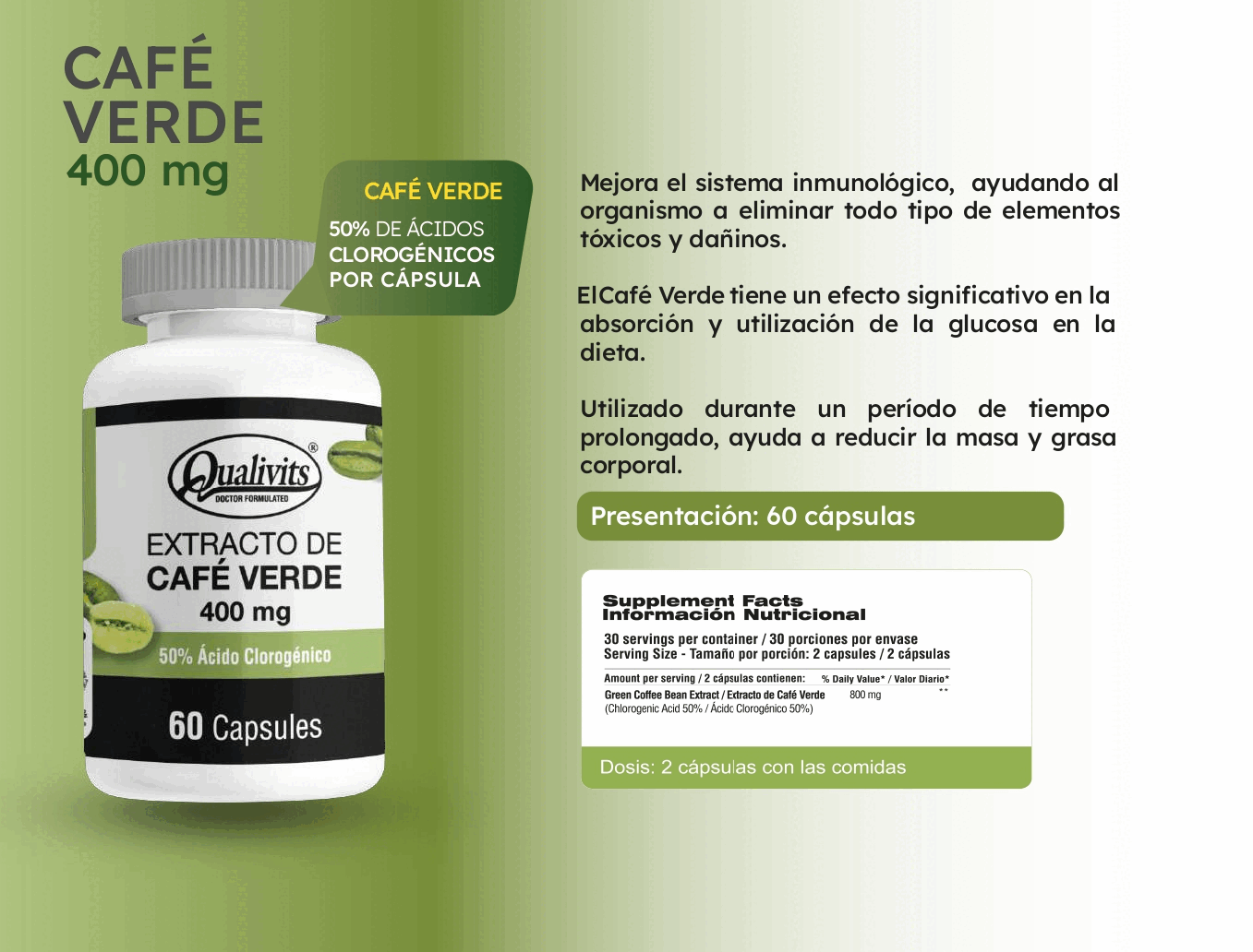 Extracto de Café Verde 400 mg x 60 Cápsulas | Qualivits
