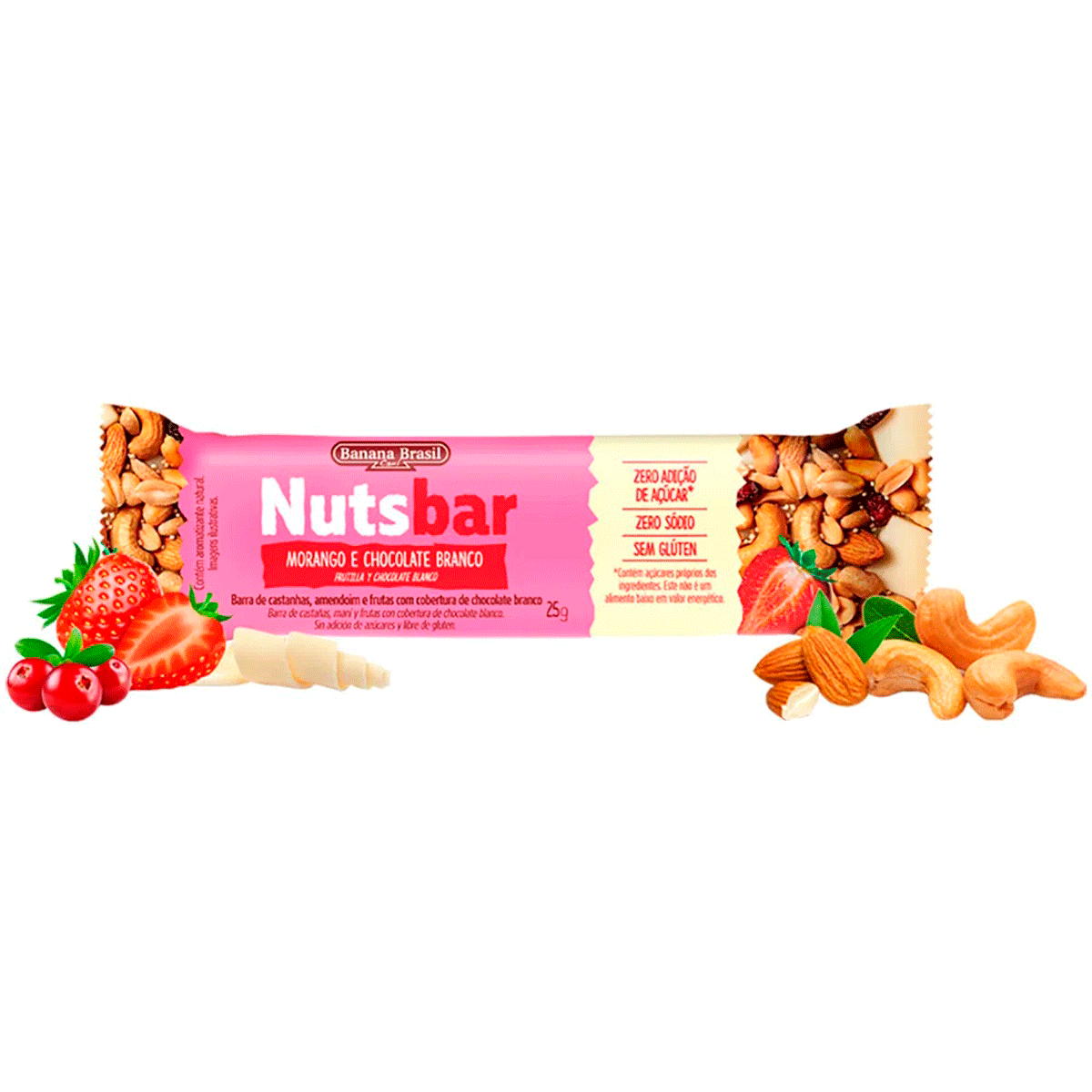 Barritas Nuts Bar Frutilla y Chocolate Blanco Caja x12 Banana Bras