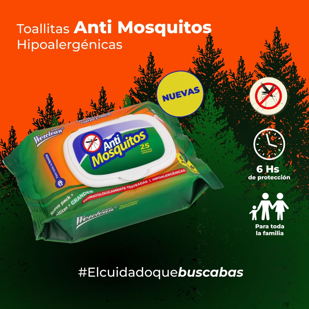 Repelente Anti Mosquitos Toallitas Húmedas x25 Wipes | Wetclean