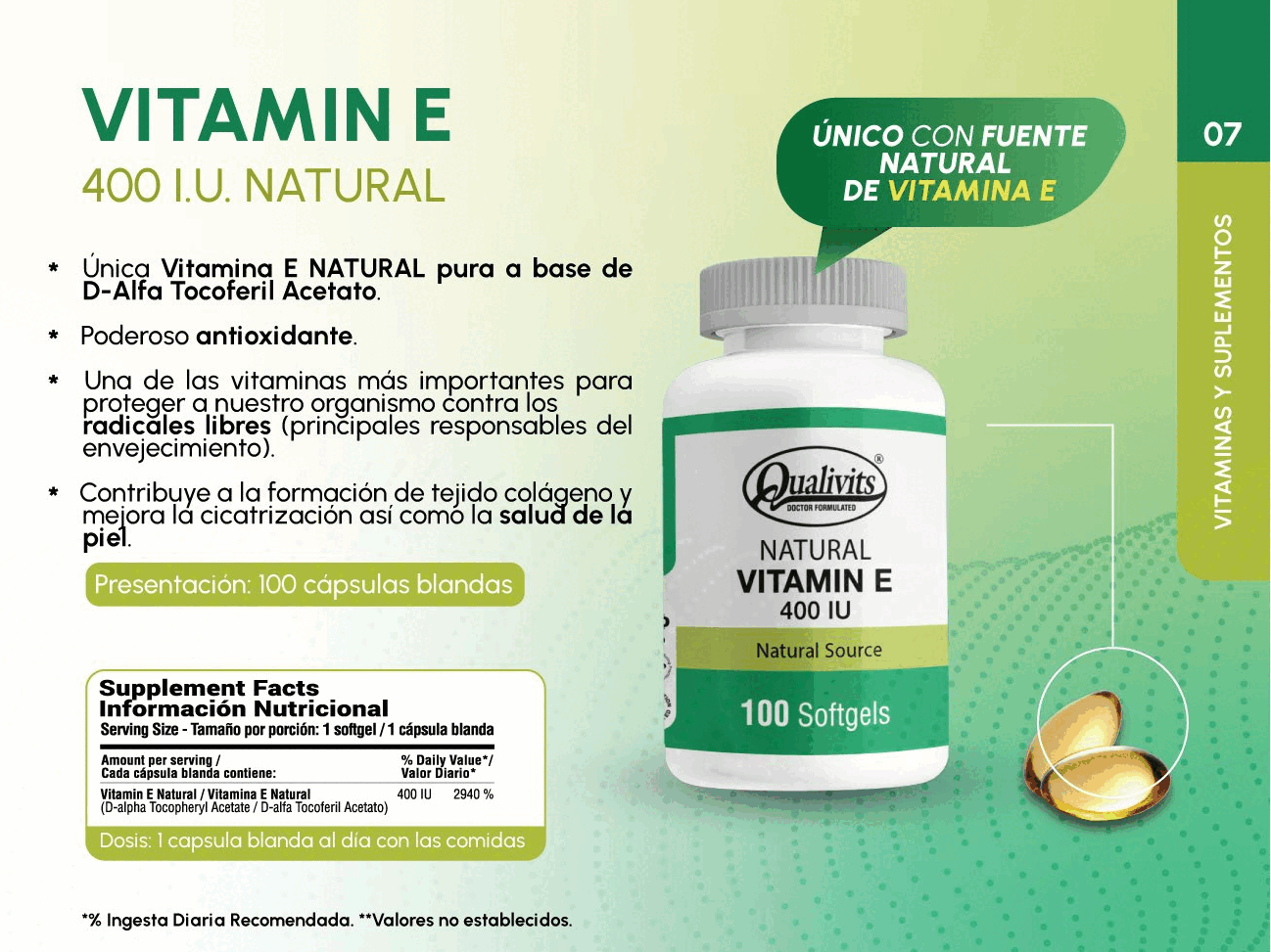 Vitamina E 400 UI x 100 Cápsulas | Qualivits