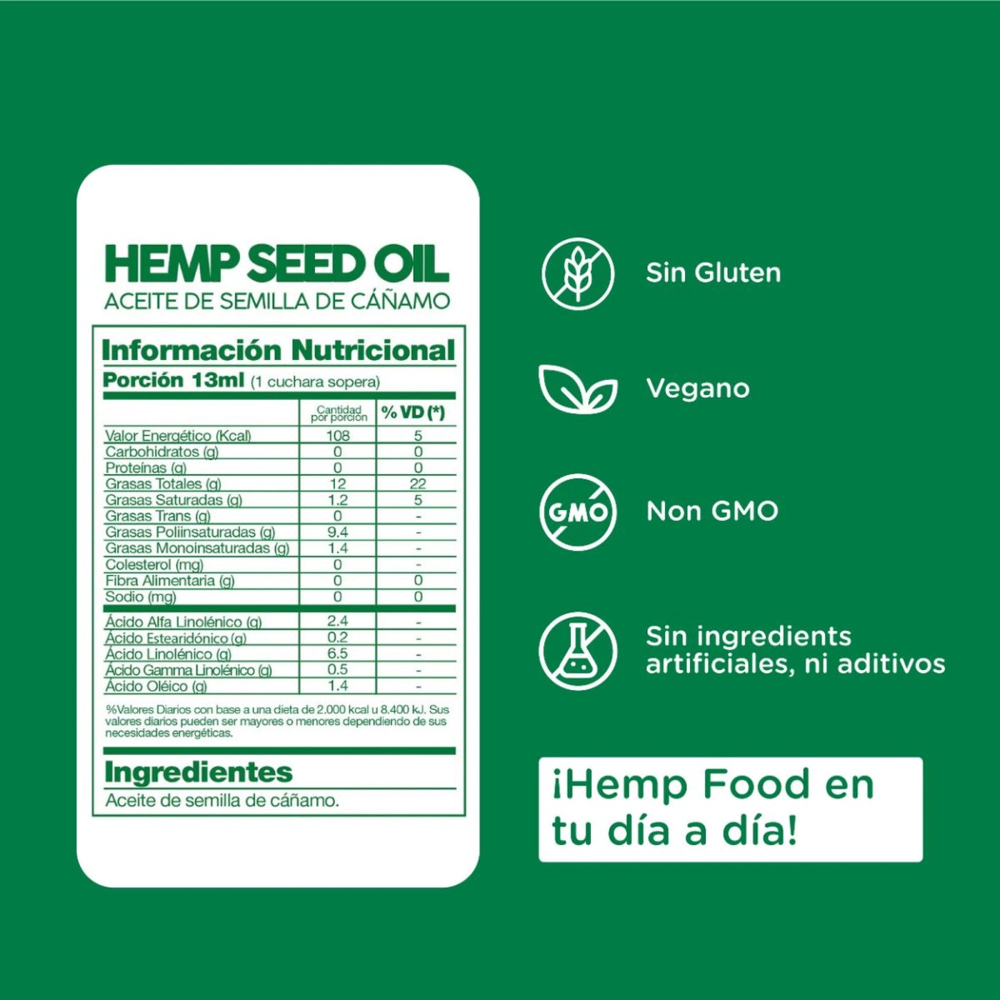 Aceite de Semillas Cáñamo Vegano 250 mL | Goland