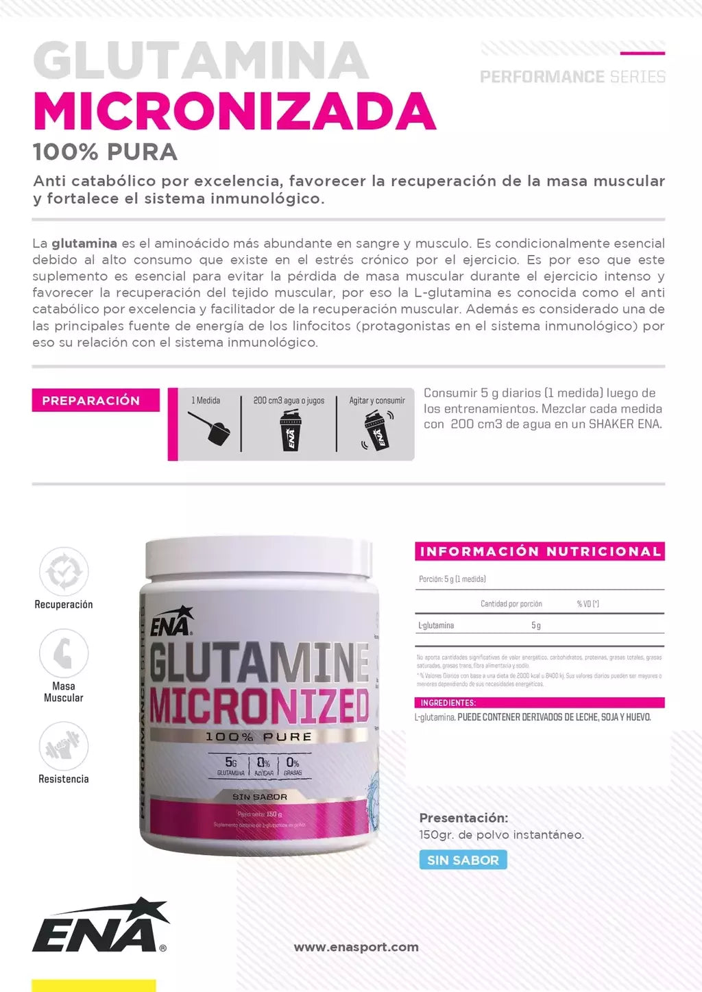 Glutamina Microlizada 100% Pura 150 Gramos | ENA