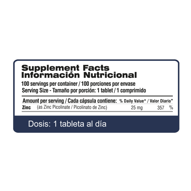 Zinc Picolinato 25 Mg x 100 Tabletas | Qualivits