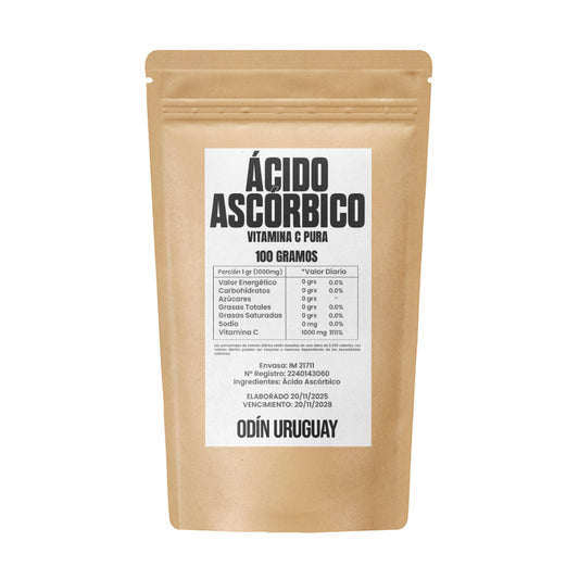 Vitamina C Pura en Polvo - Ácido Ascórbico 100 Gramos | Odín Uruguay