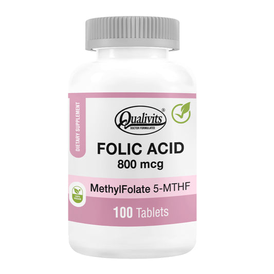 Ácido Fólico 800 mcg (Vitamina B9) - 100 Tabletas | Qualivits