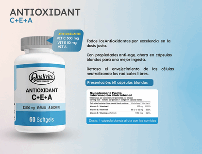 Antioxidante: Vitamina C + E + A x 60 Cápsulas | Qualivits