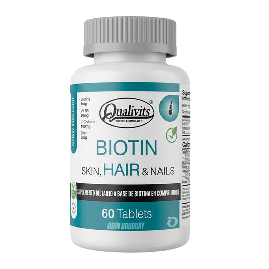 Biotina + Vitamina B5 + L-Cisteína + Zinc - 60 Tabletas | Qualivits