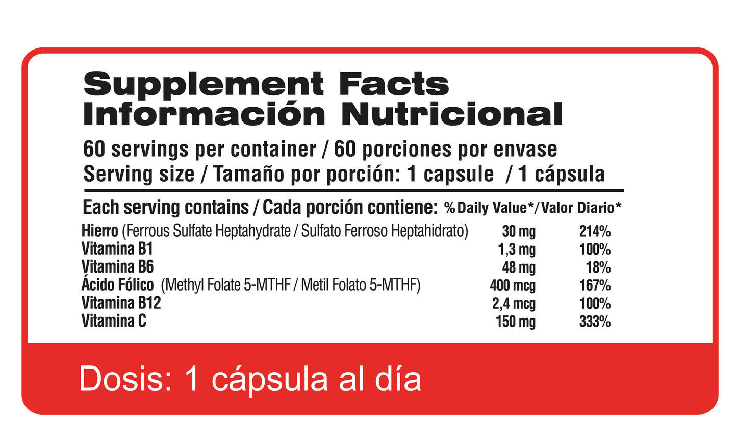 Hierro + B Complex + Vitamina C - 60 Tabletas | Qualivits