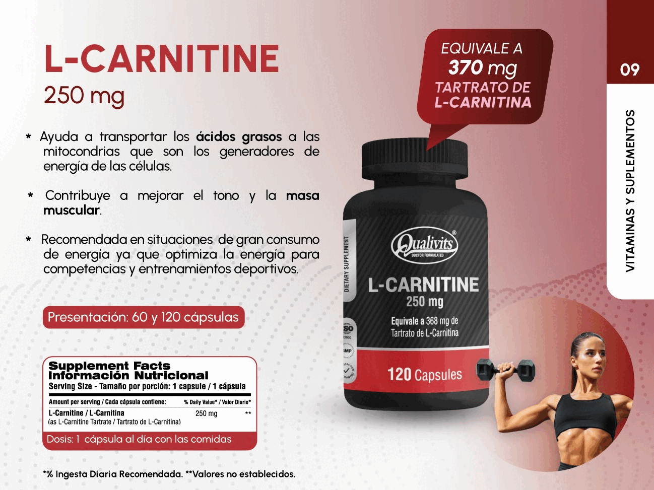 L-Carnitina 250 mg x 120 Cápsulas | Qualivits