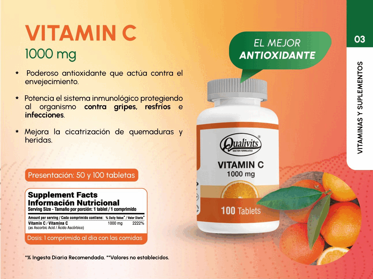 Vitamina C 1000 mg x 50 Tabletas | Qualivits