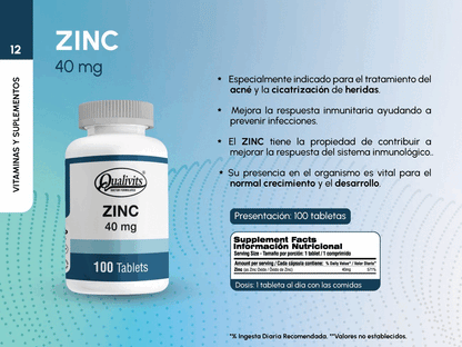 Zinc 40 Mg x 100 Tabletas | Qualivits