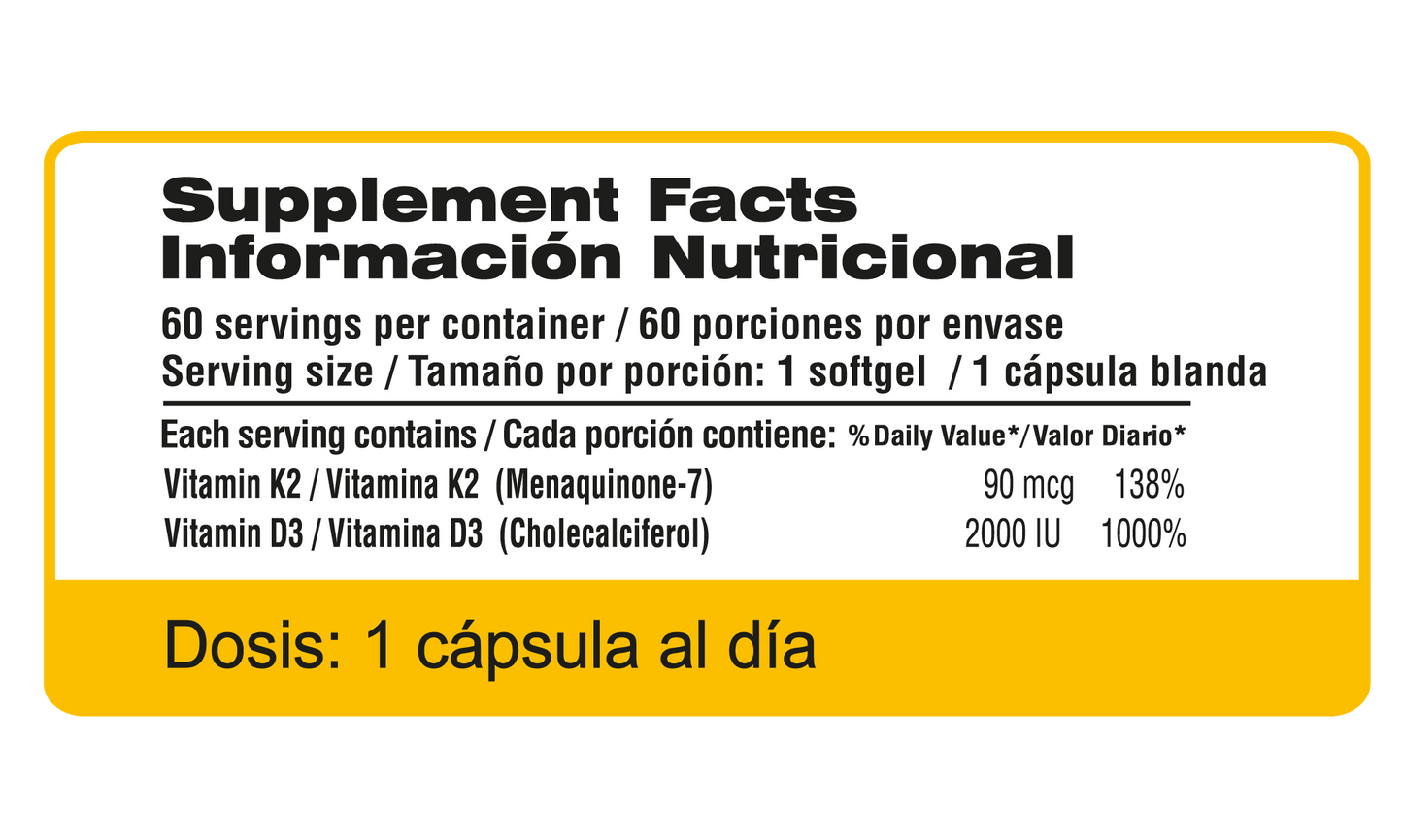 Vitamina D3 + Vitamina K2 MK-7 60 Cápsulas | Qualivits