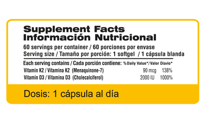 Vitamina D3 + Vitamina K2 MK-7 60 Cápsulas | Qualivits