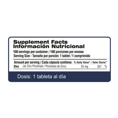 Zinc Picolinato 25 Mg x 100 Tabletas | Qualivits